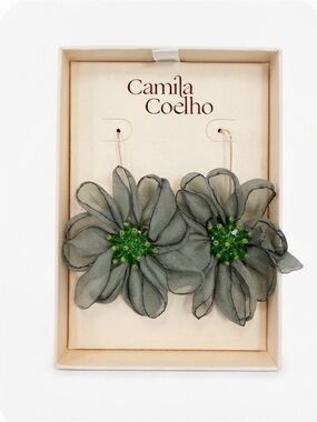 NWT ⚜️💚⚜️ Camila Coelho Fabric Flower Statement Drop Earrings
